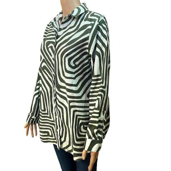 Chicos No Iron Abstract Button Down Tunic Shirt Medium/1 Long Sleeve Geometric - Picture 2 of 8